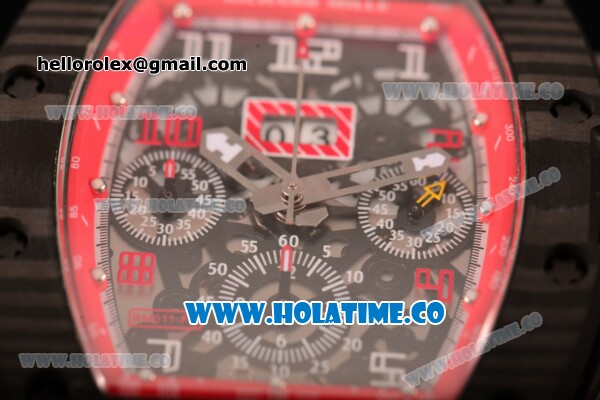 Richard Mille RM 011 Felipe Massa Flyback Chronograph Swiss Valjoux 7750 Automatic Carbon Fiber Case with Skeleton Dial and Red Inner Bezel - 1:1 Original - Click Image to Close